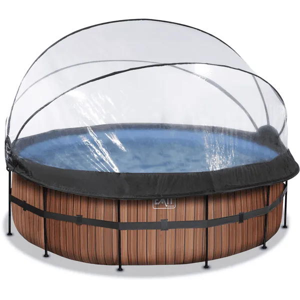 EXIT ZWEMBAD ø427X122CM (12V ZANDFILTER) + ZONNESCHERM + WARMTEPOMP  OPTISCH HOUT