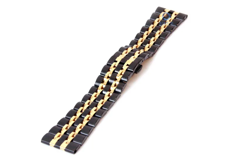 Horlogeband 22mm staal zwart goud