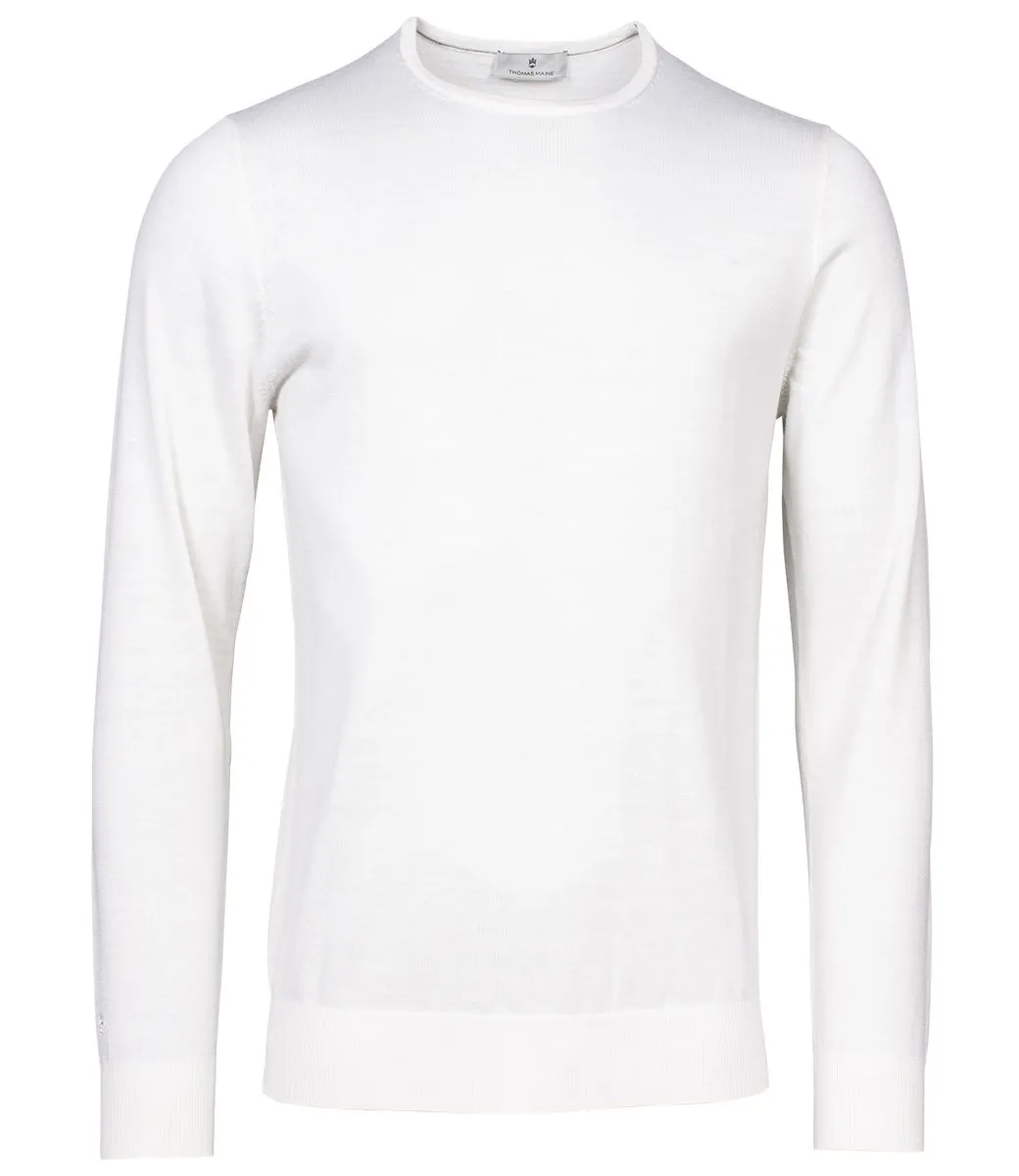 THOMAS MAINE 2082TM10011 HEREN OFF WHITE ECRU RONDE HALS MERINO WOOL