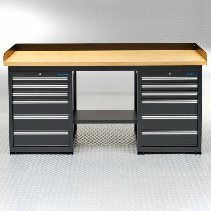 WERKBANK PRO  BAMBOE WERKBLAD  12 LADES  200 CM  ZWART