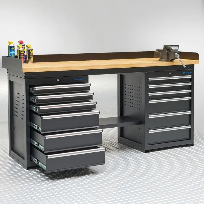 WERKBANK PRO  BAMBOE WERKBLAD  12 LADES  200 CM  ZWART